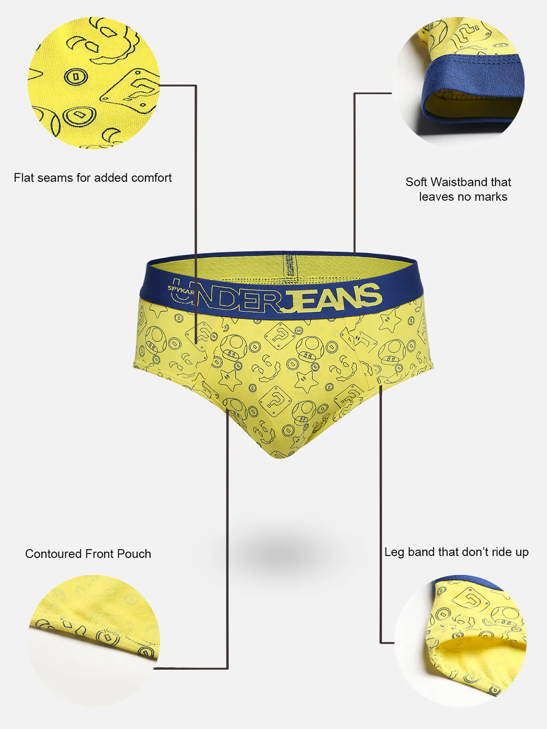 Underjeans Yellow Cotton Blend Regular Fit Brief - Image 6