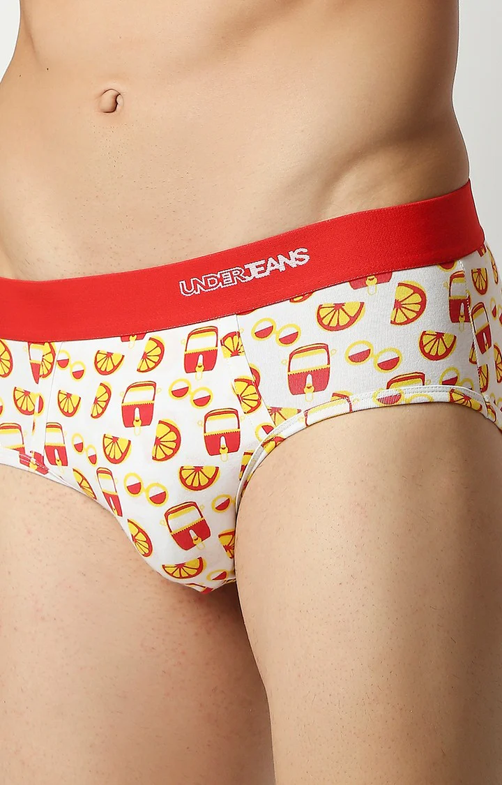 Underjeans Red Cotton Blend Print Brief - Image 2