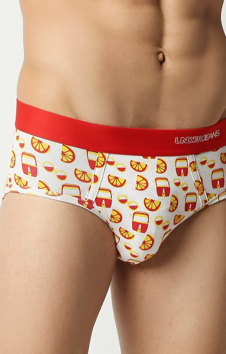 Underjeans Red Cotton Blend Print Brief - Image 3