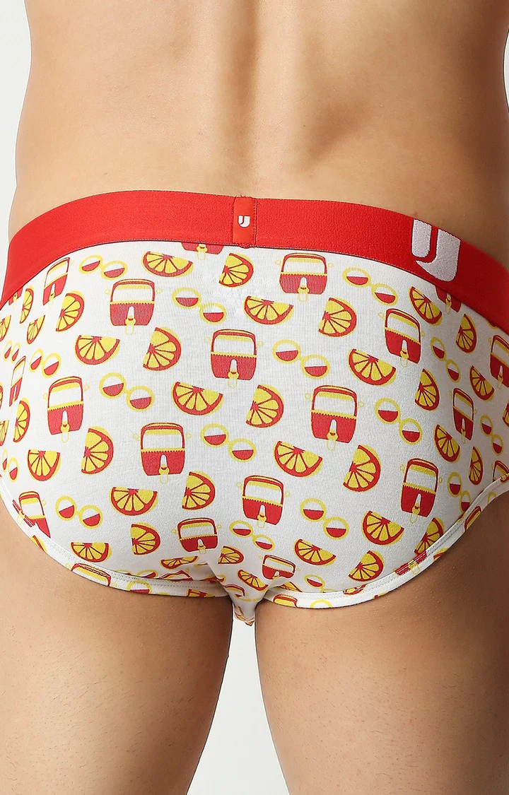 Underjeans Red Cotton Blend Print Brief - Image 4
