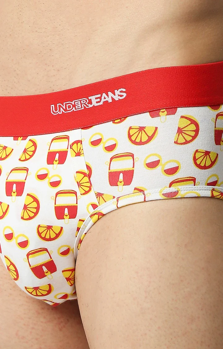 Underjeans Red Cotton Blend Print Brief - Image 5