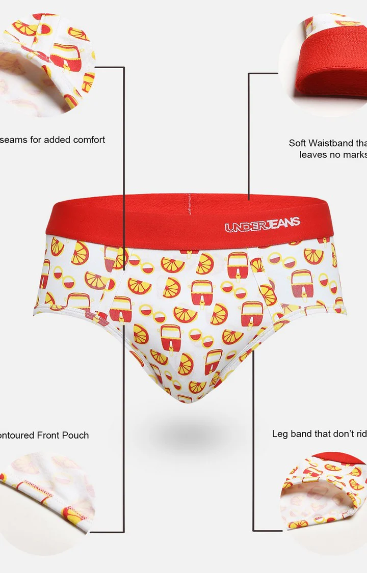 Underjeans Red Cotton Blend Print Brief - Image 6