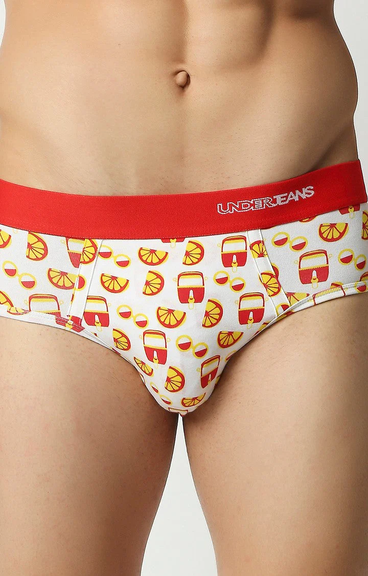Underjeans Red Cotton Blend Print Brief - Image 7