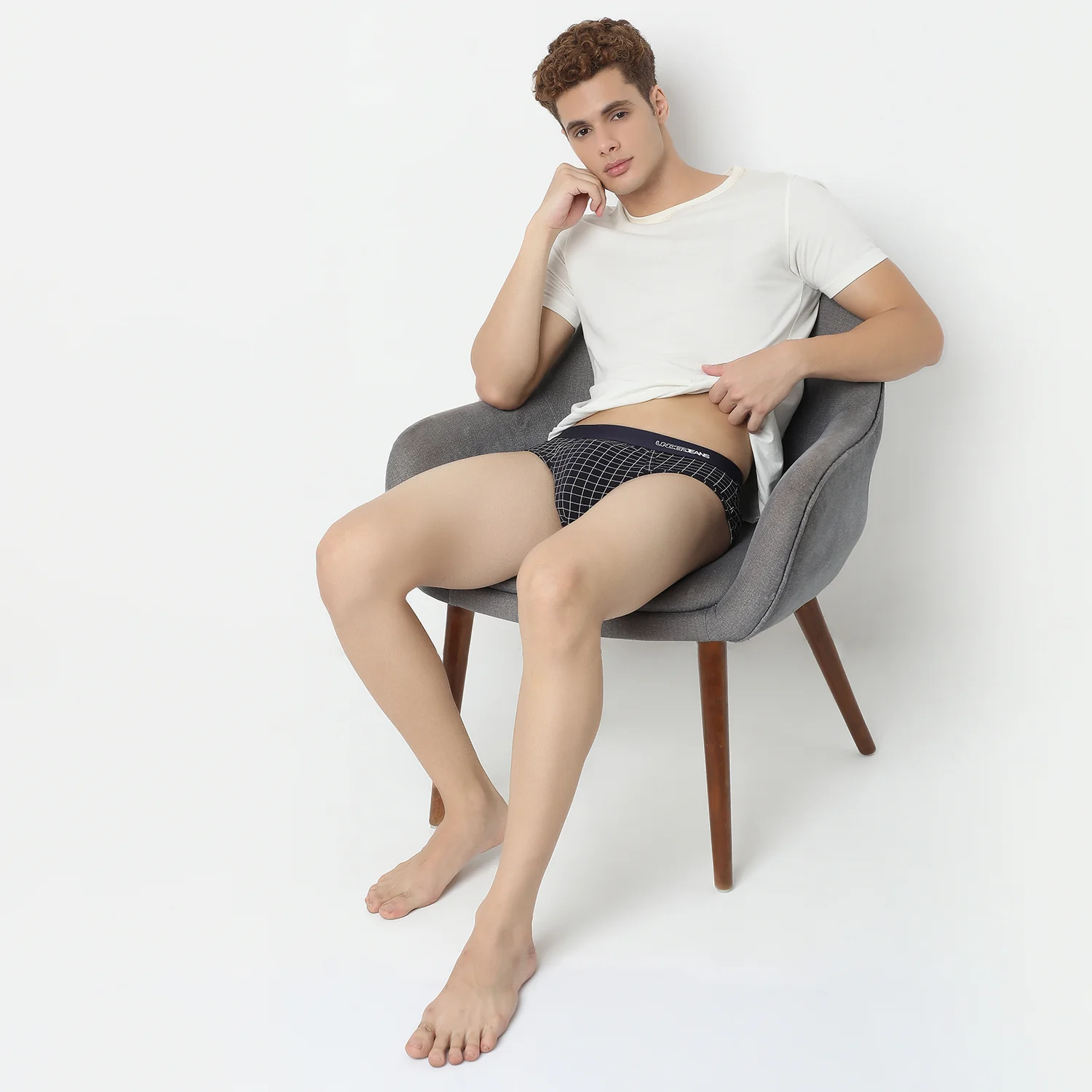 Underjeans Navy Check Ultrasoft Brief - Image 6