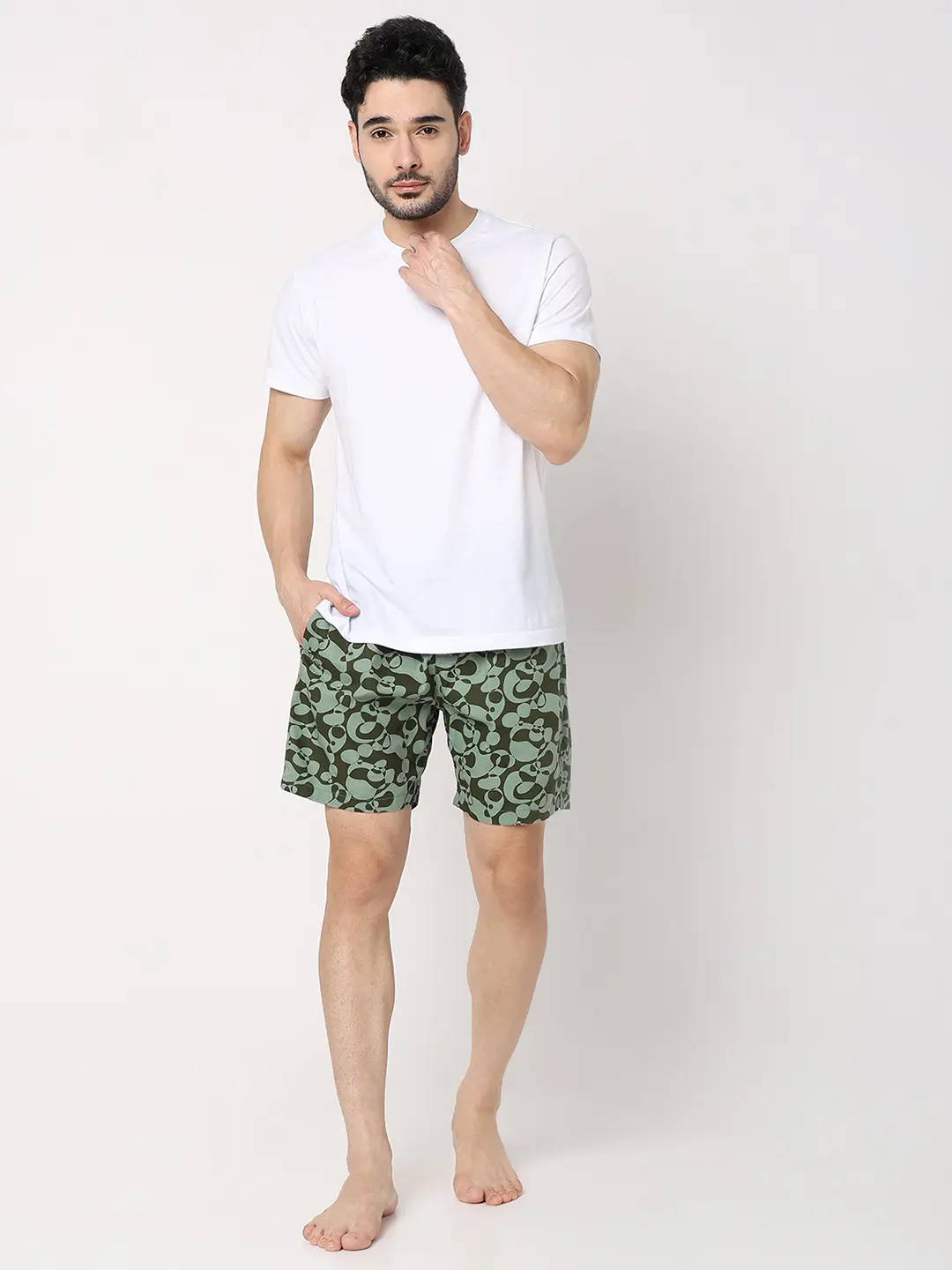 Underjeans Green Cotton Blend Regular Fit Boxer Shorts