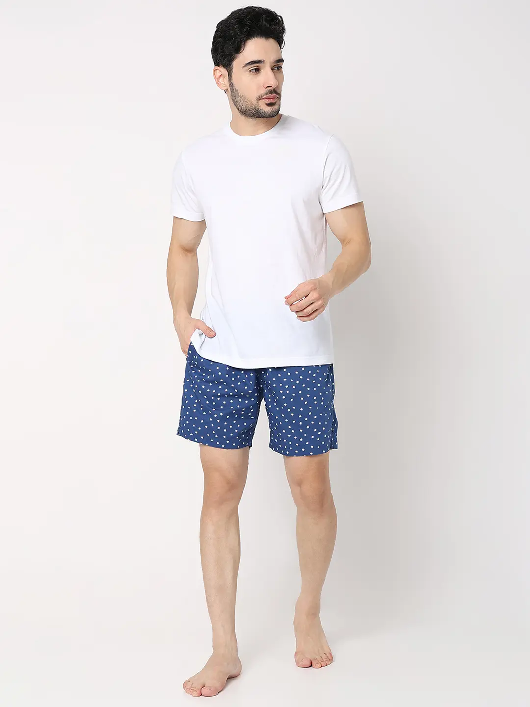 Underjeans Blue Cotton Blend Regular Fit Boxer Shorts