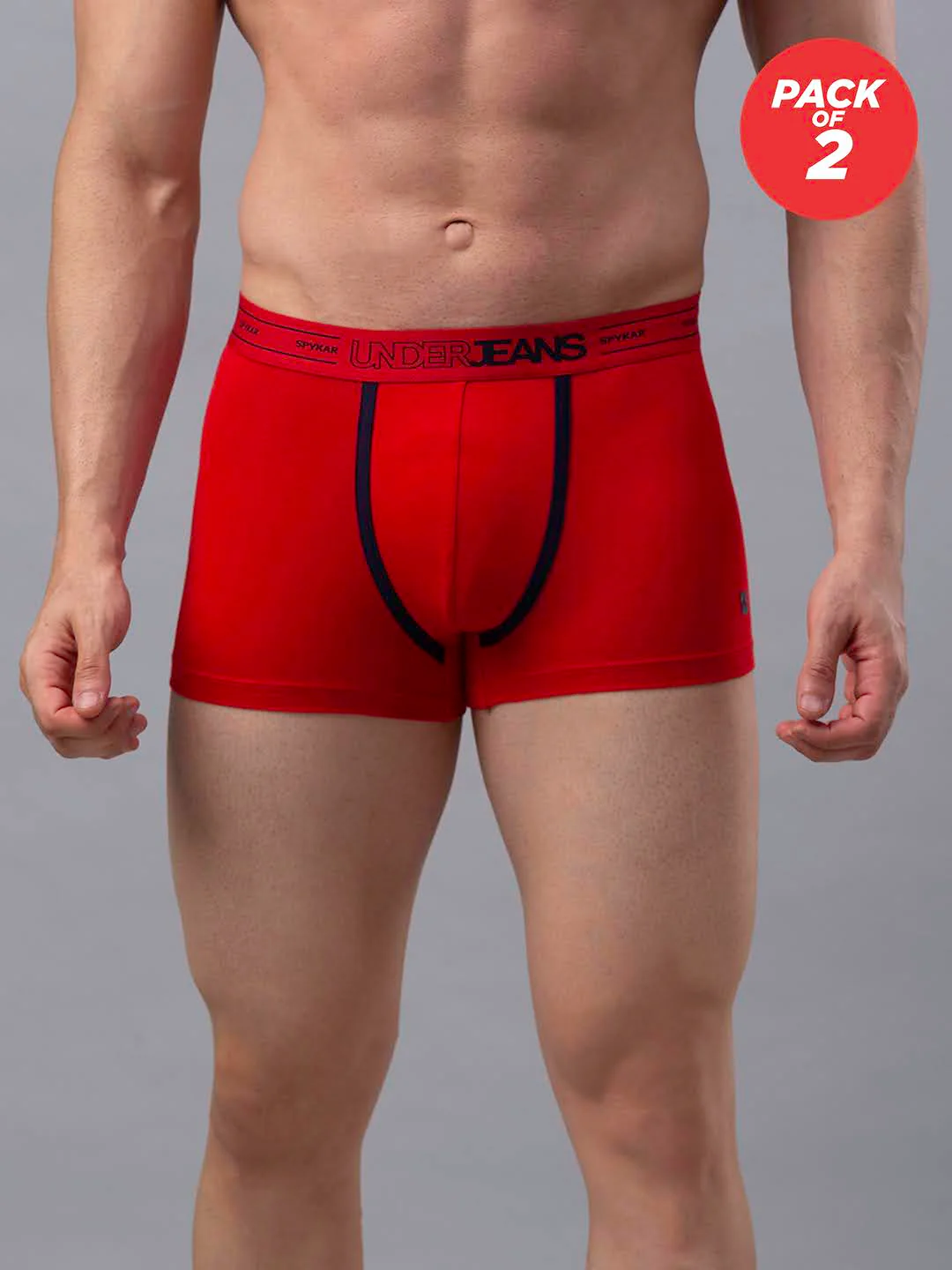 Underjeans Pack Of 2 Cotton Blend Red Trunks - Image 6