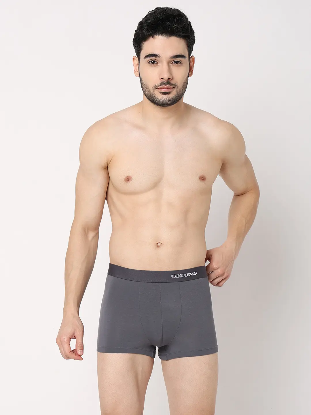 Underjeans Grey Cotton Blend Regular Fit Trunk