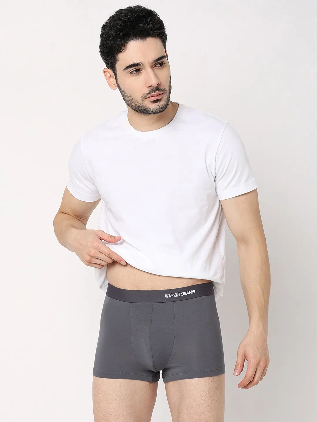 Underjeans Grey Cotton Blend Regular Fit Trunk - Image 2