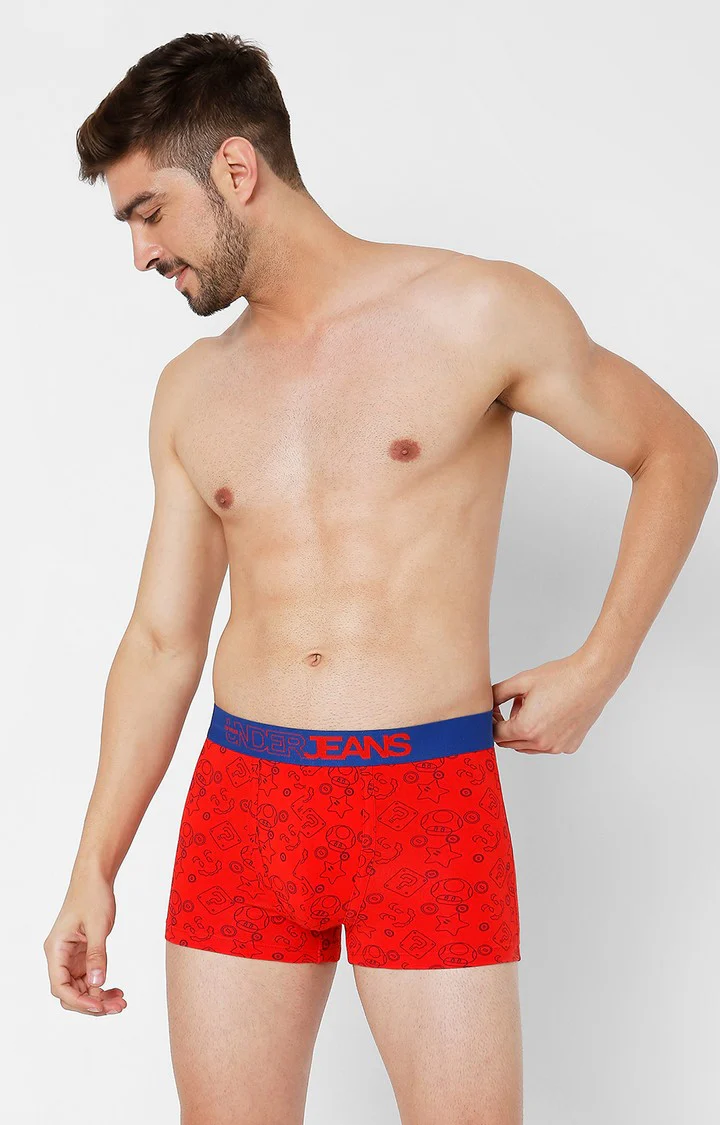 Underjeans Red Cotton Blend Print Trunk