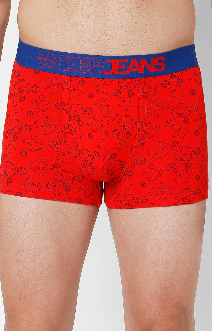 Underjeans Red Cotton Blend Print Trunk - Image 2