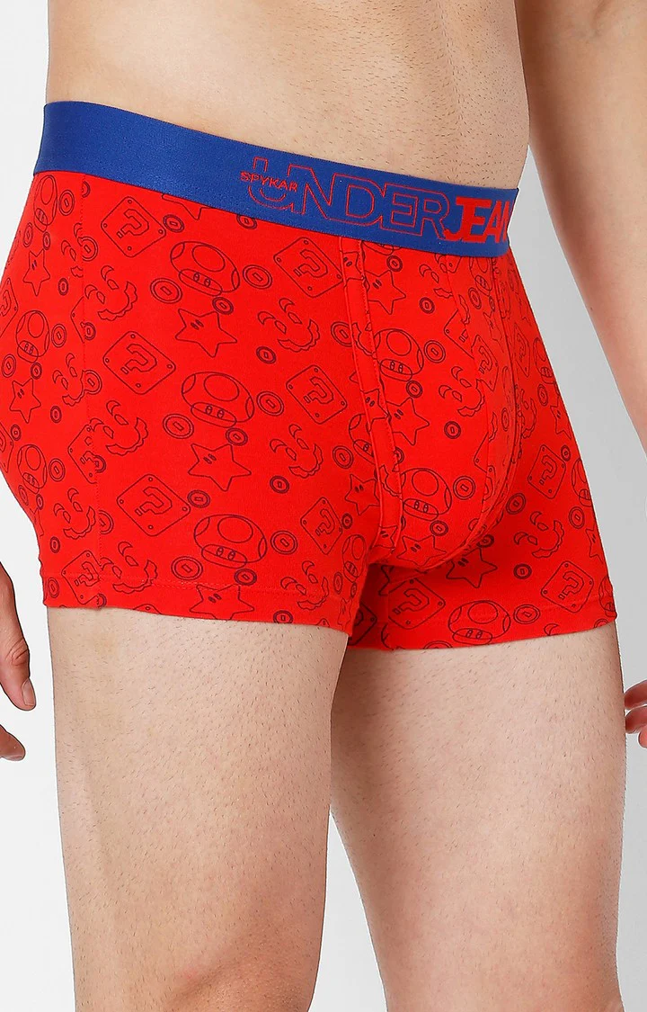 Underjeans Red Cotton Blend Print Trunk - Image 3
