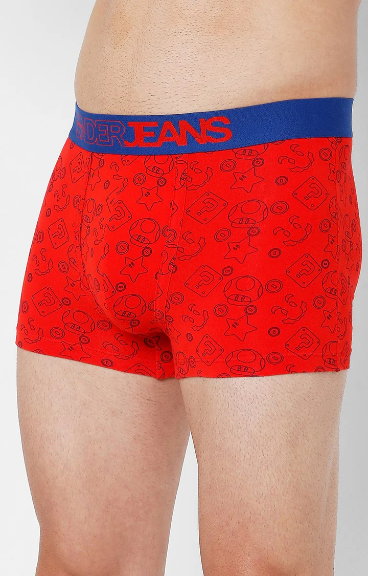Underjeans Red Cotton Blend Print Trunk - Image 5