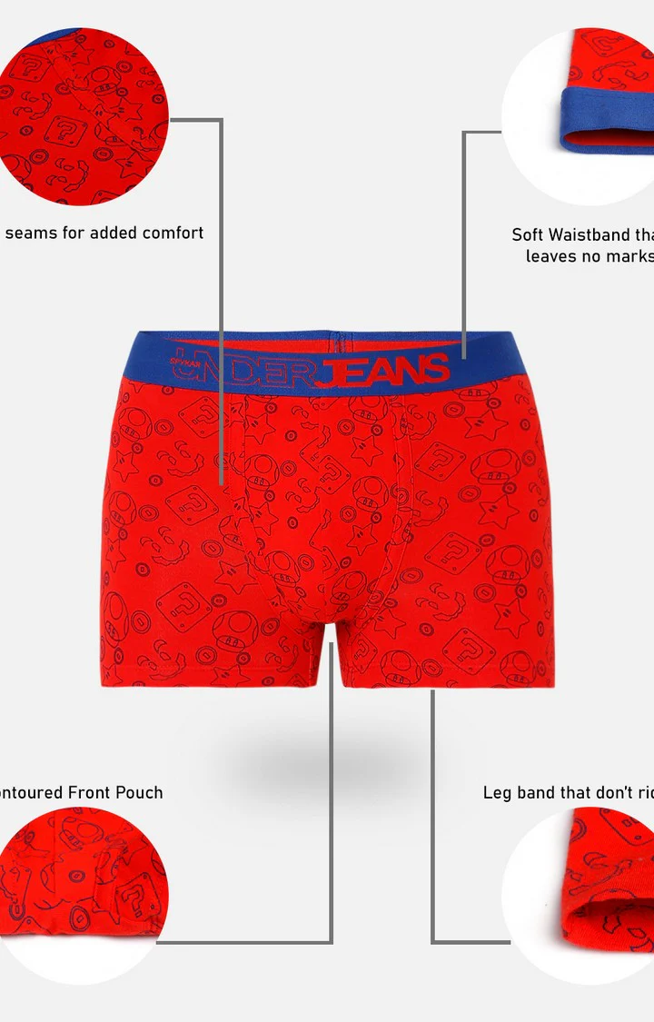 Underjeans Red Cotton Blend Print Trunk - Image 7