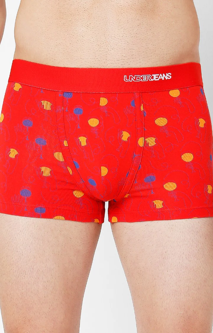 Underjeans Red Cotton Blend Print Trunk