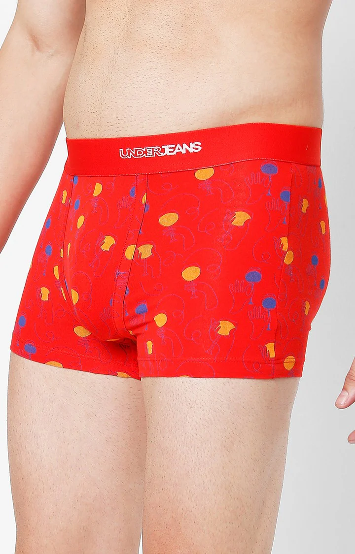 Underjeans Red Cotton Blend Print Trunk - Image 3
