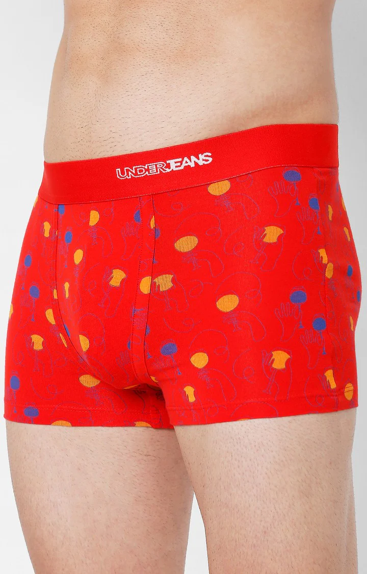 Underjeans Red Cotton Blend Print Trunk - Image 4