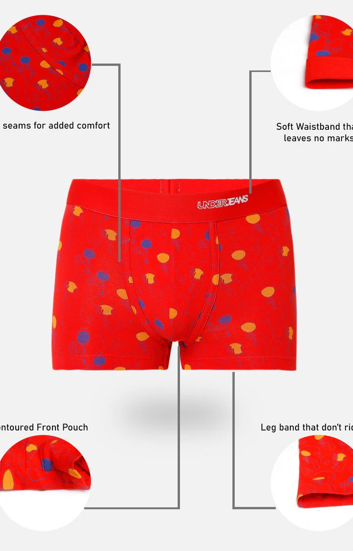 Underjeans Red Cotton Blend Print Trunk - Image 6
