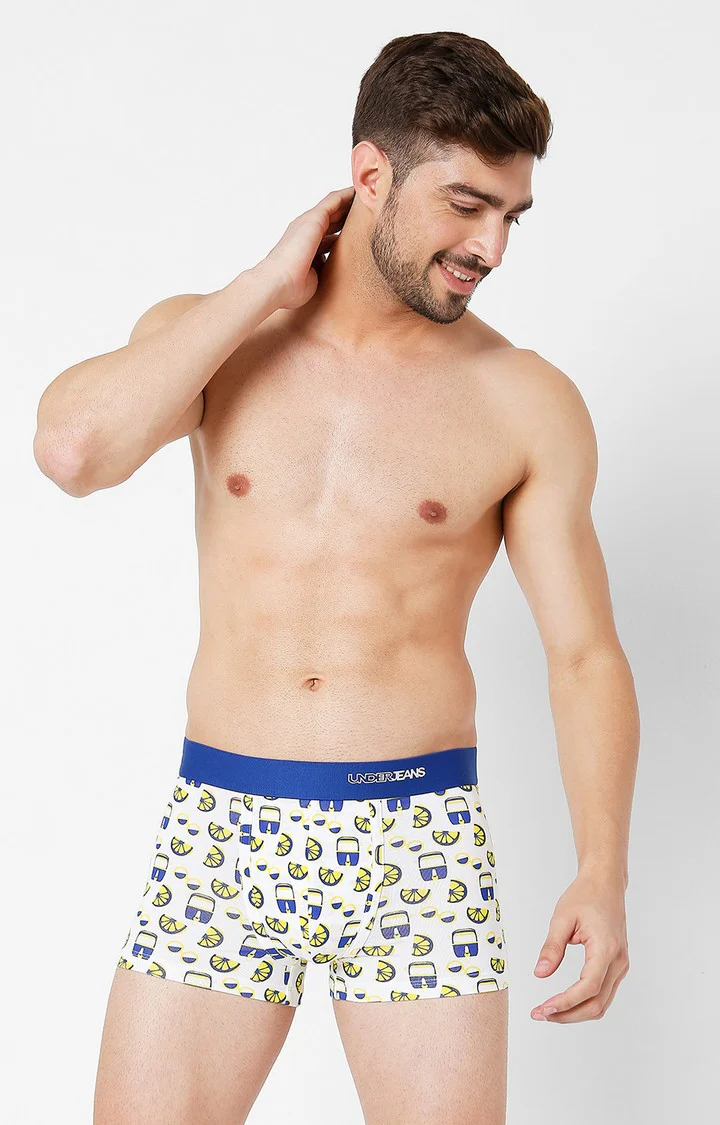 Underjeans Blue Cotton Blend Print Trunk - Image 2