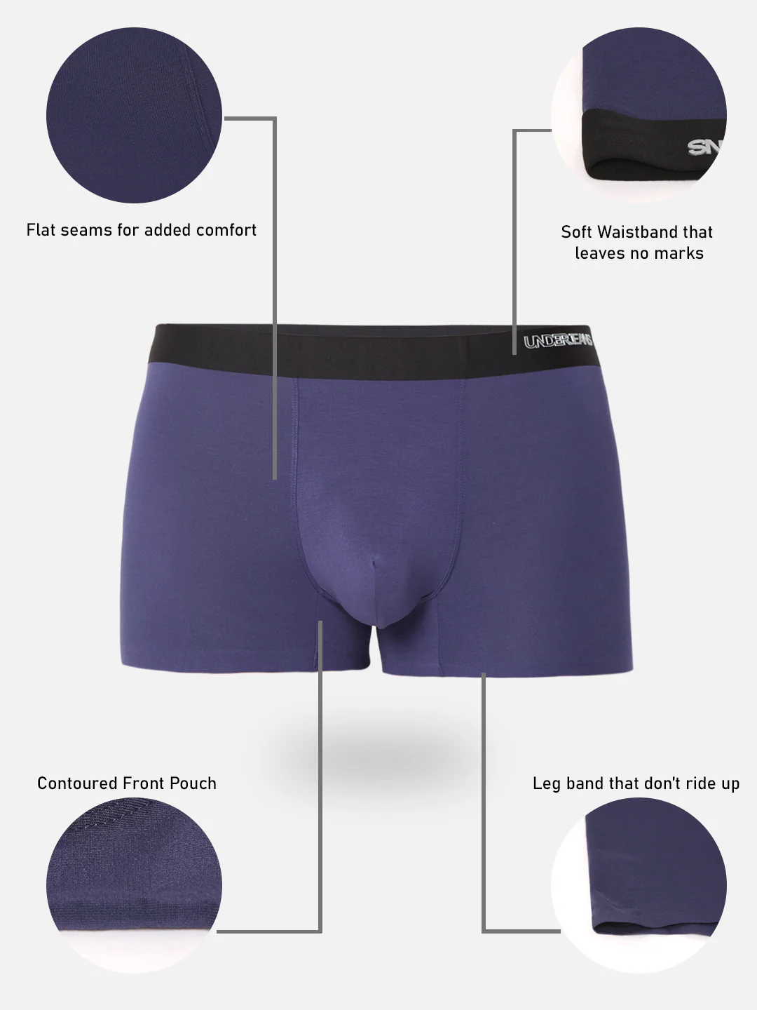 Underjeans Navy Solid Elastic Trunk - Image 7