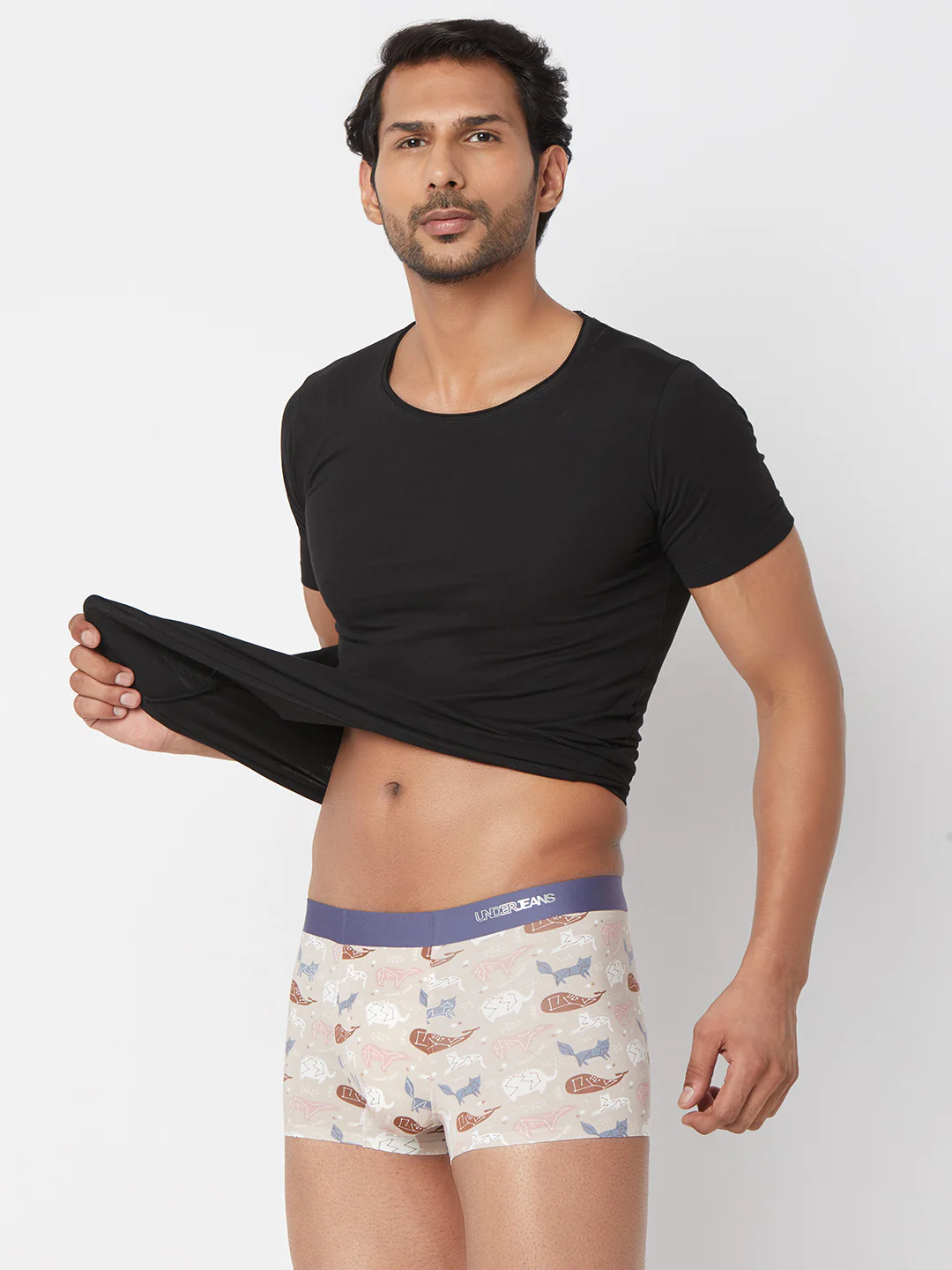Underjeans Beige Print Elastic Trunk