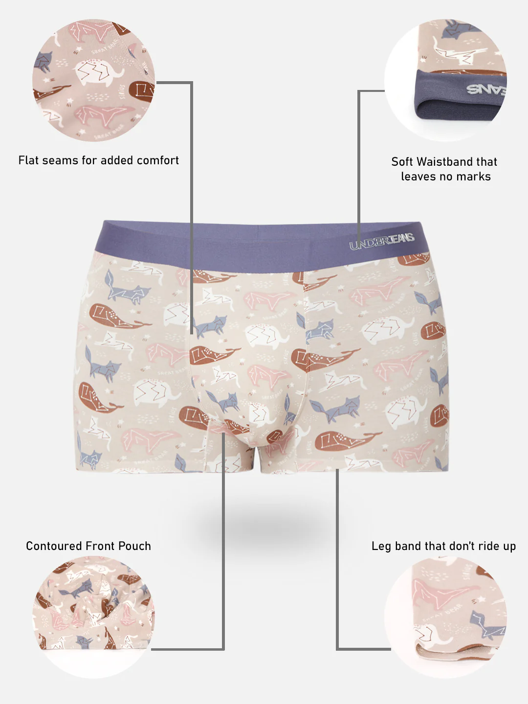Underjeans Beige Print Elastic Trunk - Image 7