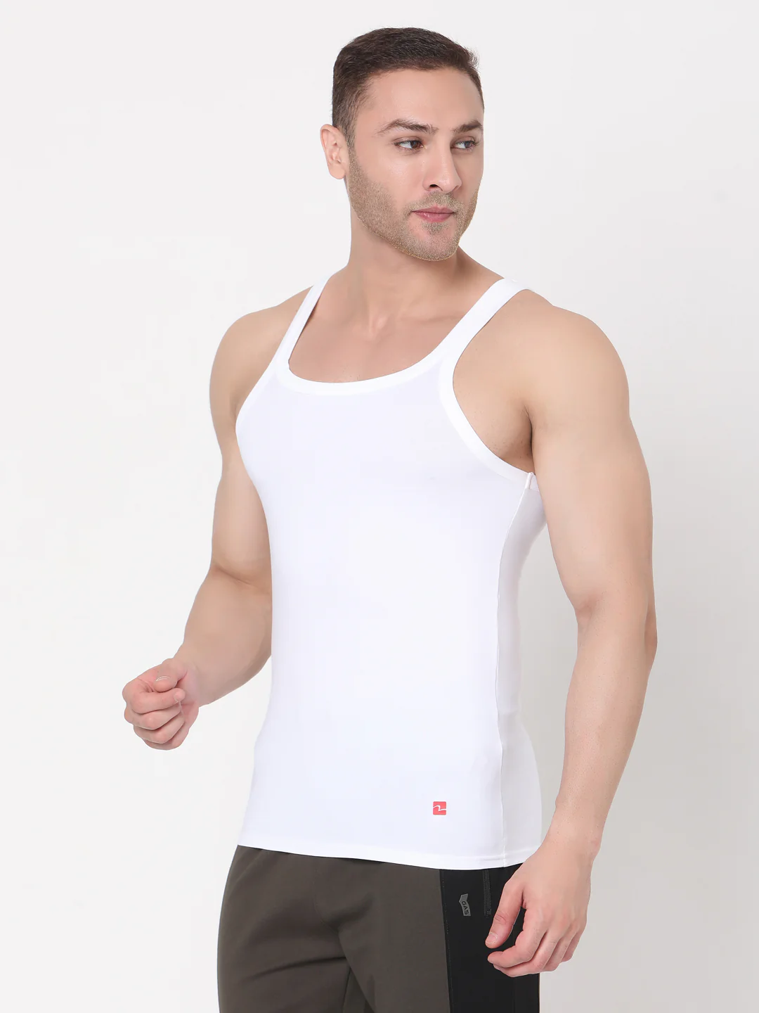 Underjeans White Square Neck Cotton Blend Vest