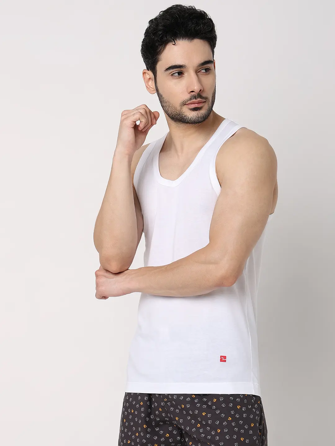Underjeans White Cotton Blend Regular Fit Vest - Image 2