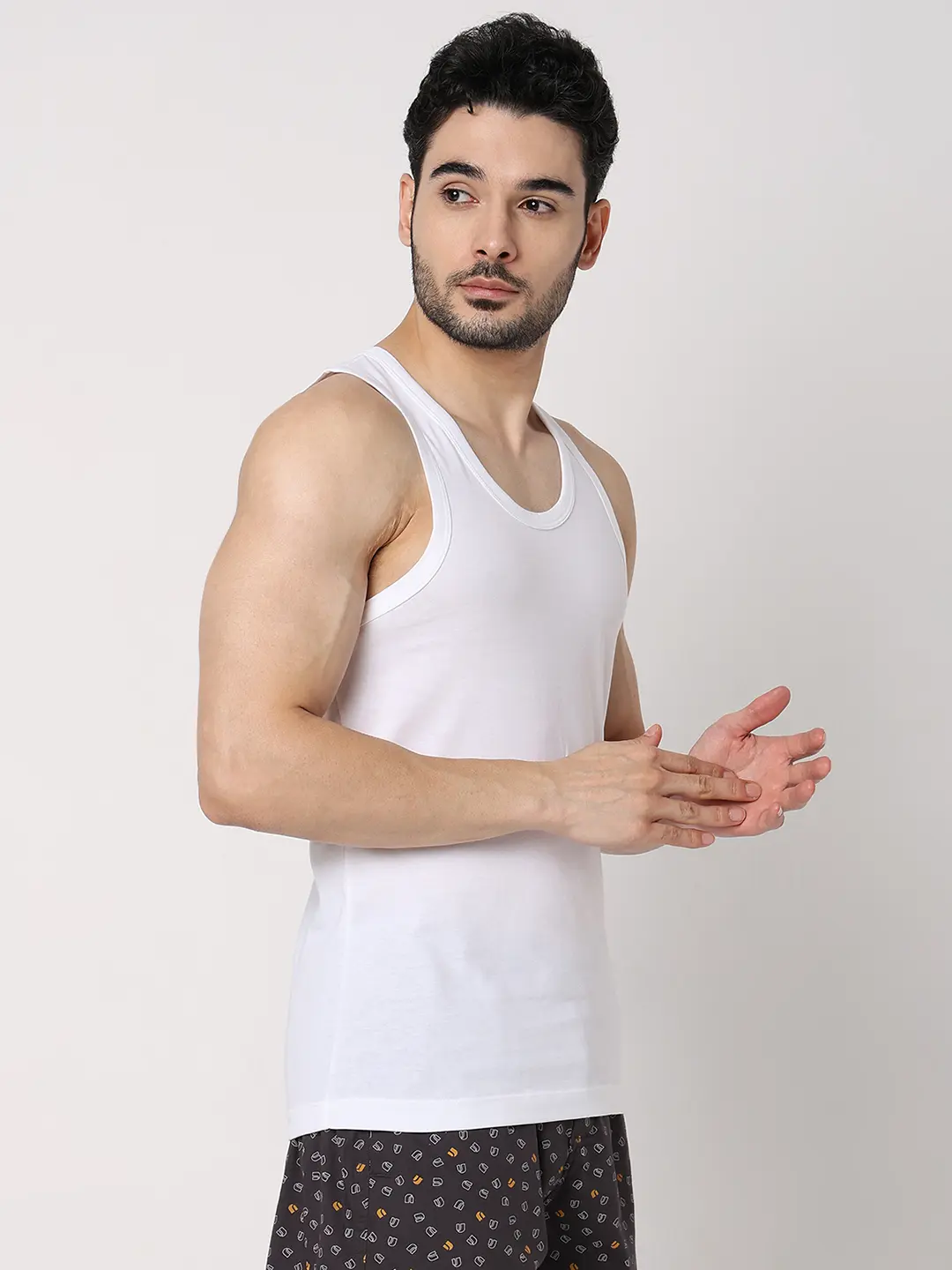 Underjeans White Cotton Blend Regular Fit Vest - Image 3