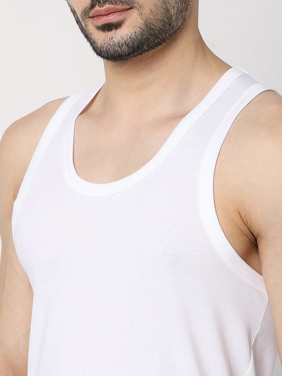 Underjeans White Cotton Blend Regular Fit Vest - Image 5