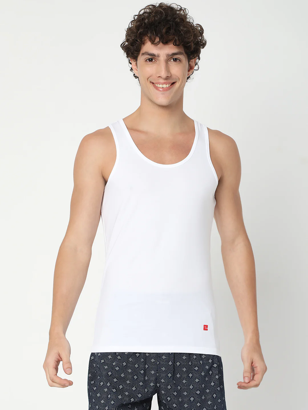 Underjeans White Cotton Blend Regular Fit Vest - Image 2