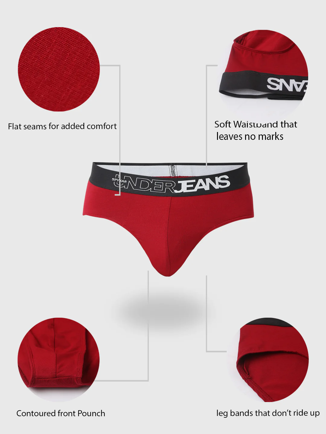 Underjeans Pack Of 2 Maroon Olive Mid Rise Solid Briefs - Image 5
