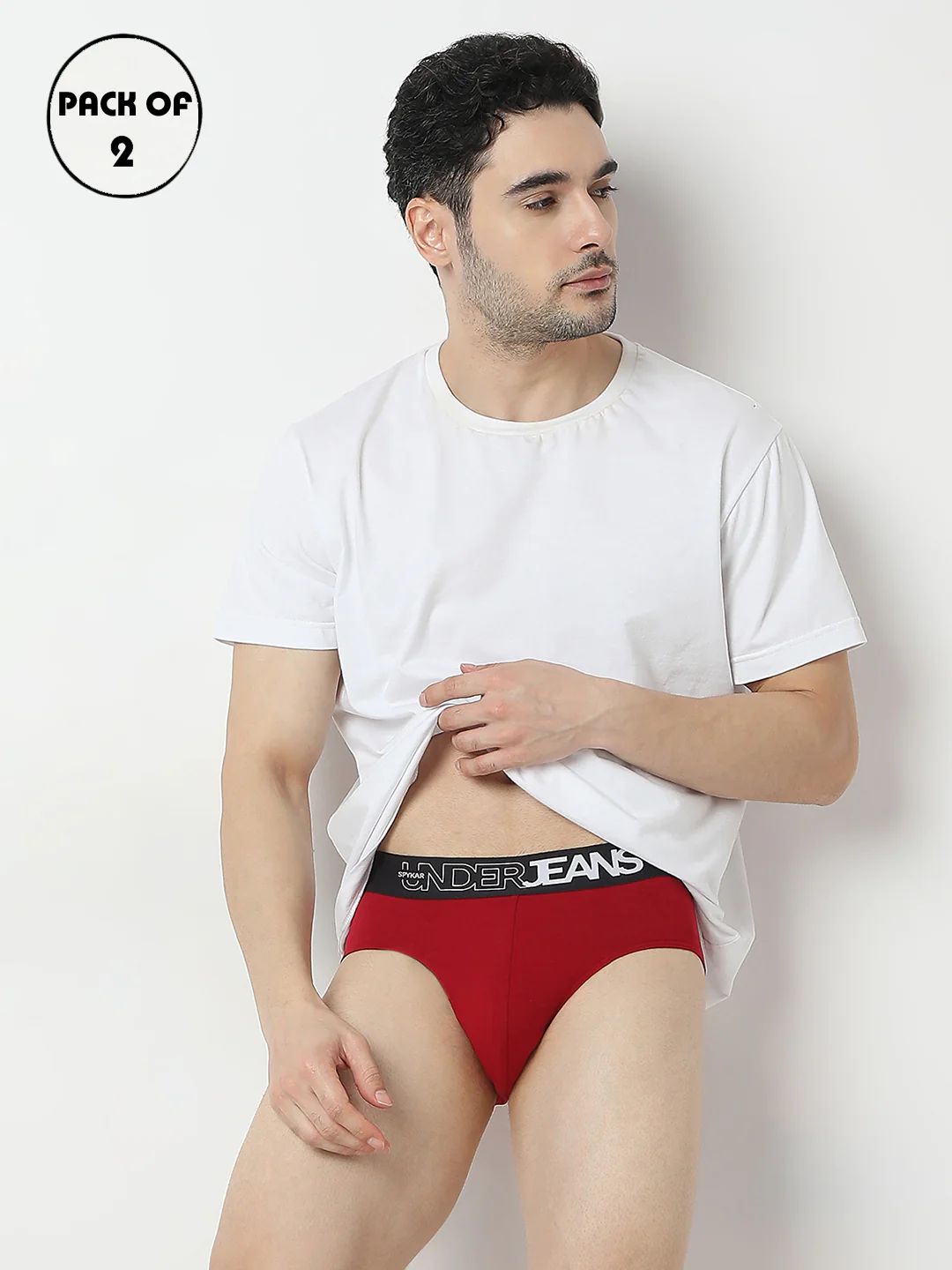 Underjeans Pack Of 2 Maroon Olive Mid Rise Solid Briefs - Image 7