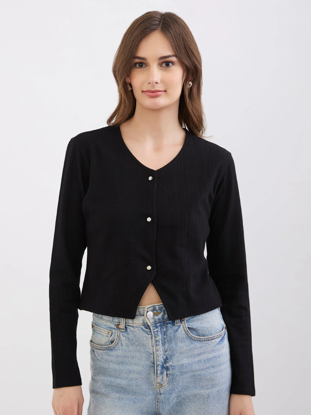 Women T-Shirt Black Slim Fit - Image 2