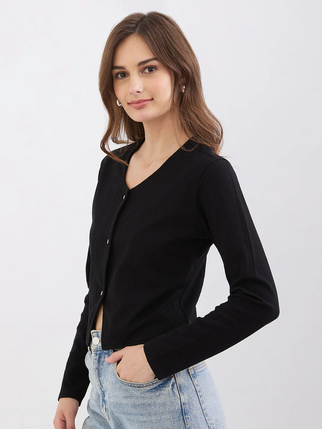 Women T-Shirt Black Slim Fit - Image 3