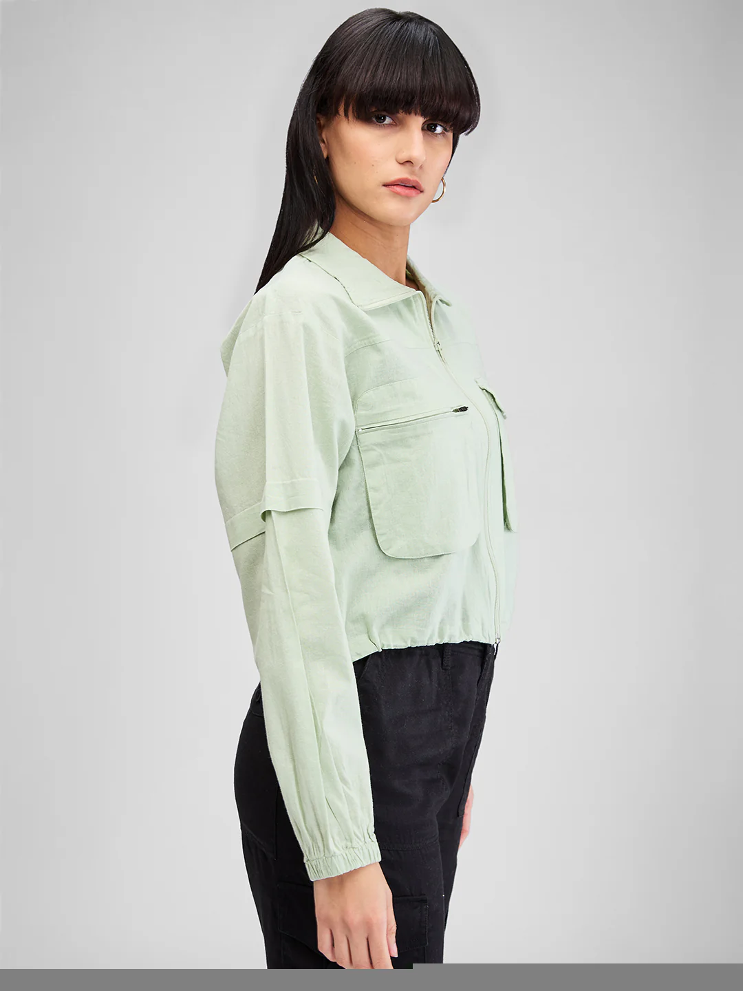 Women Shirt Solid Green Cargo Fit - Image 4