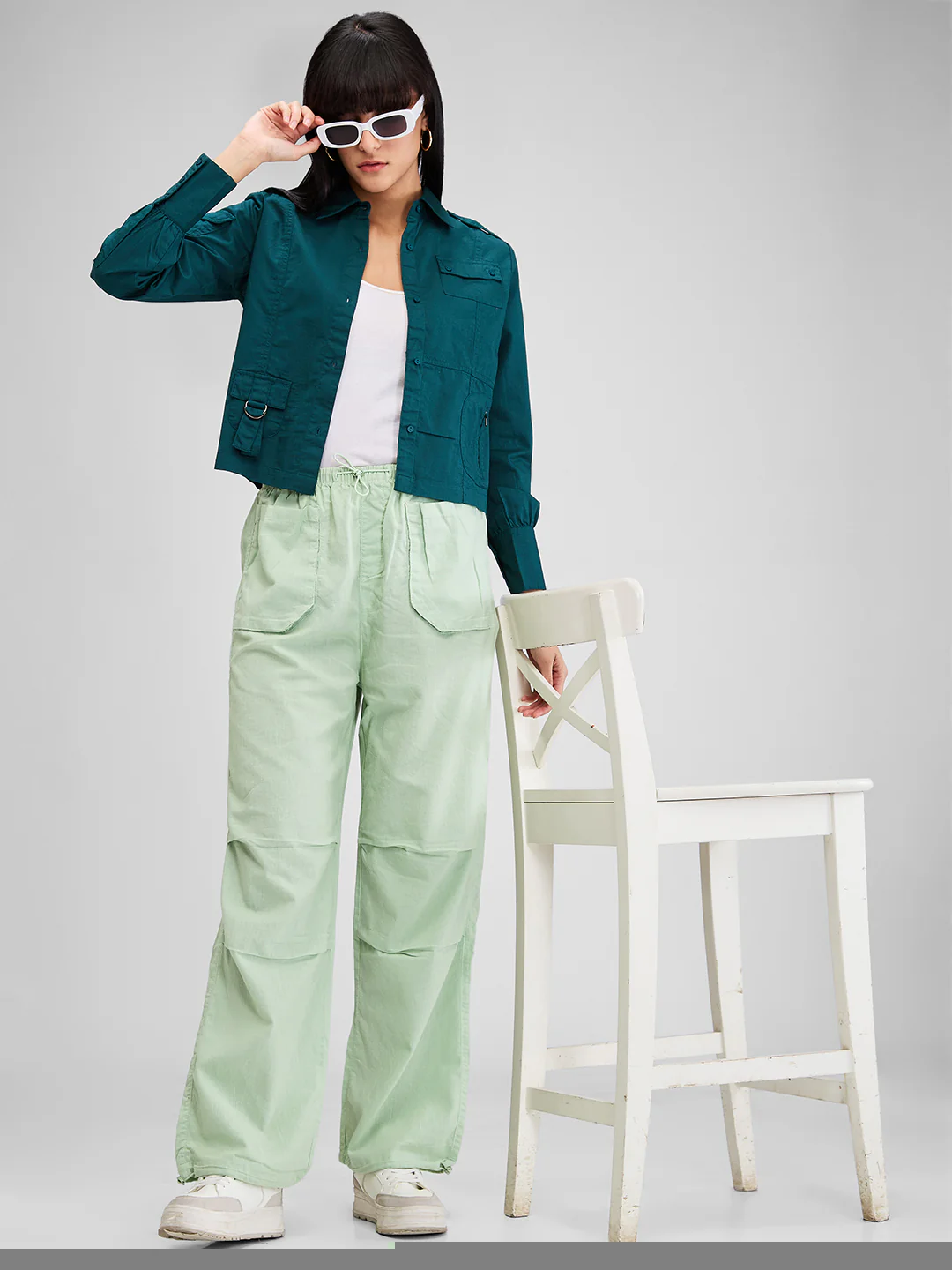 Women Shirt Solid Green Comfort Fit - Image 2