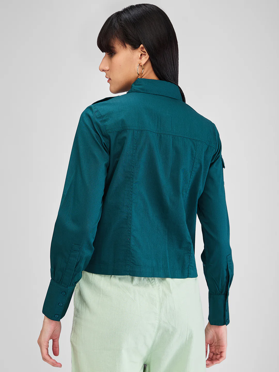 Women Shirt Solid Green Comfort Fit - Image 3