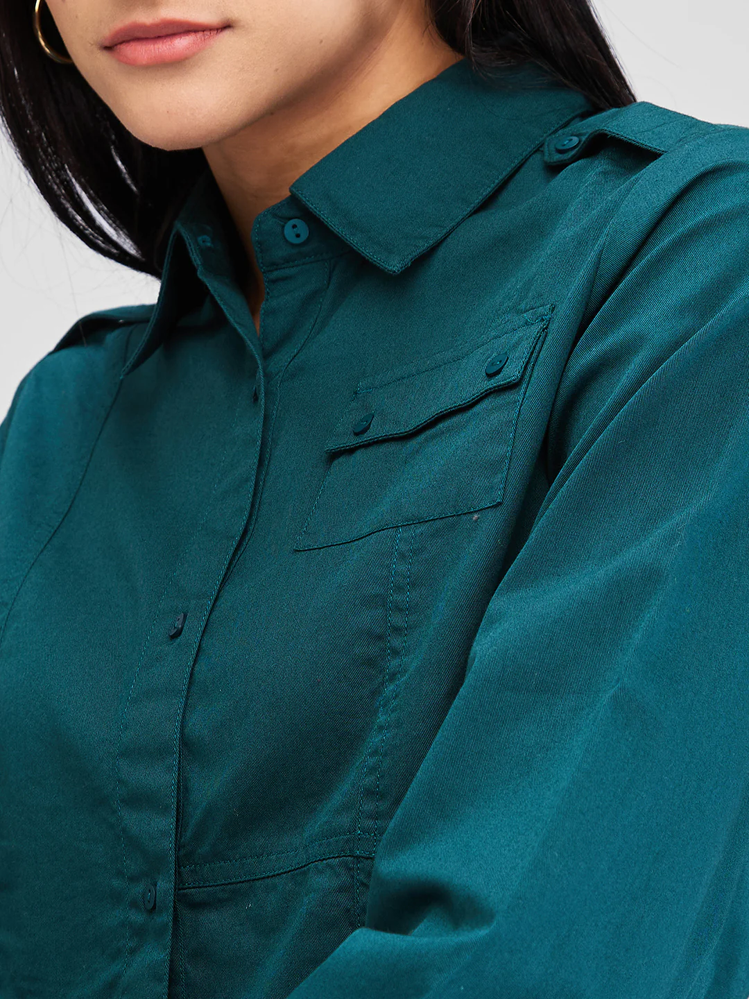 Women Shirt Solid Green Comfort Fit - Image 5
