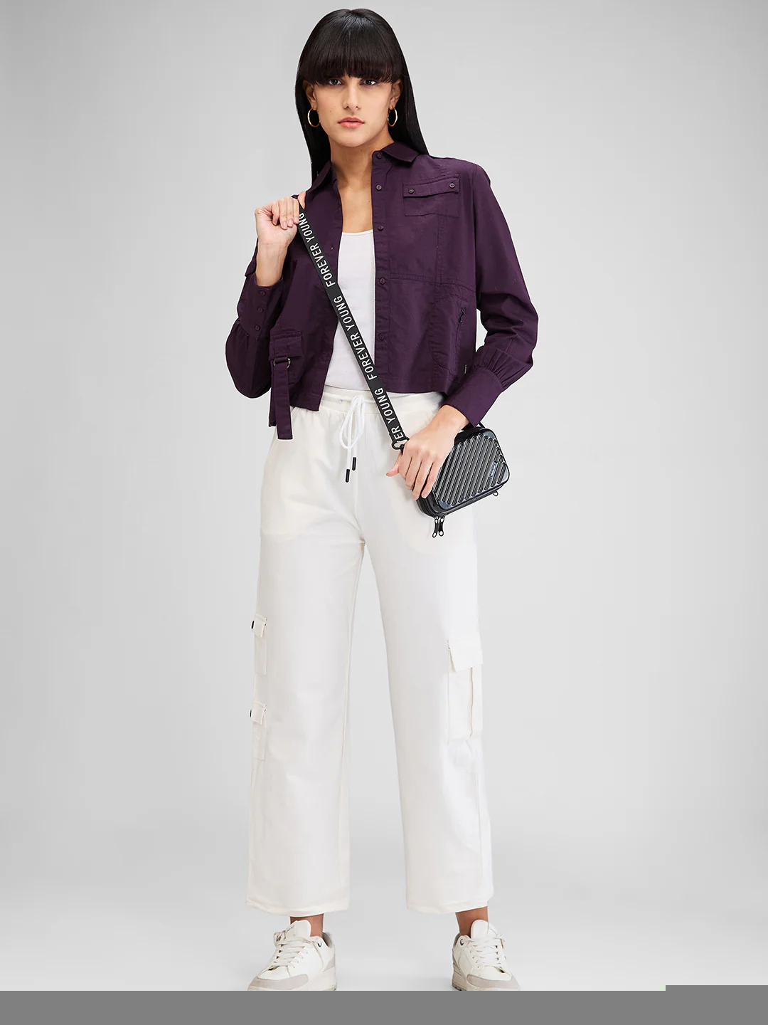 Women Shirt Solid Plum Comfort Fit - Image 2