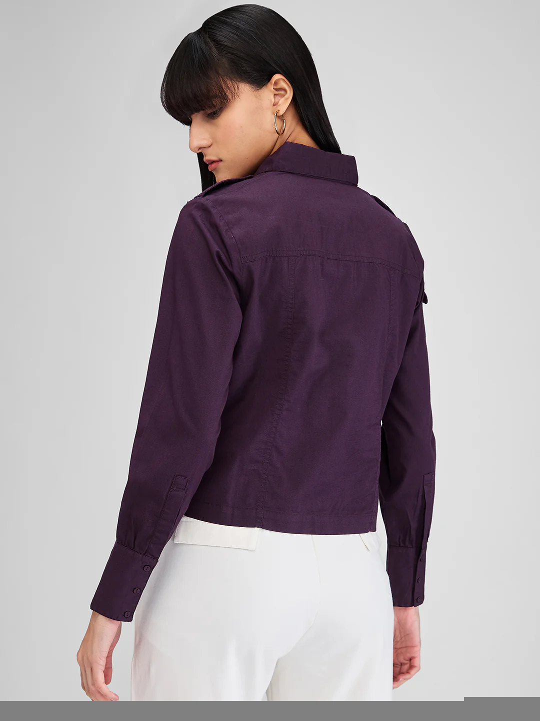 Women Shirt Solid Plum Comfort Fit - Image 3