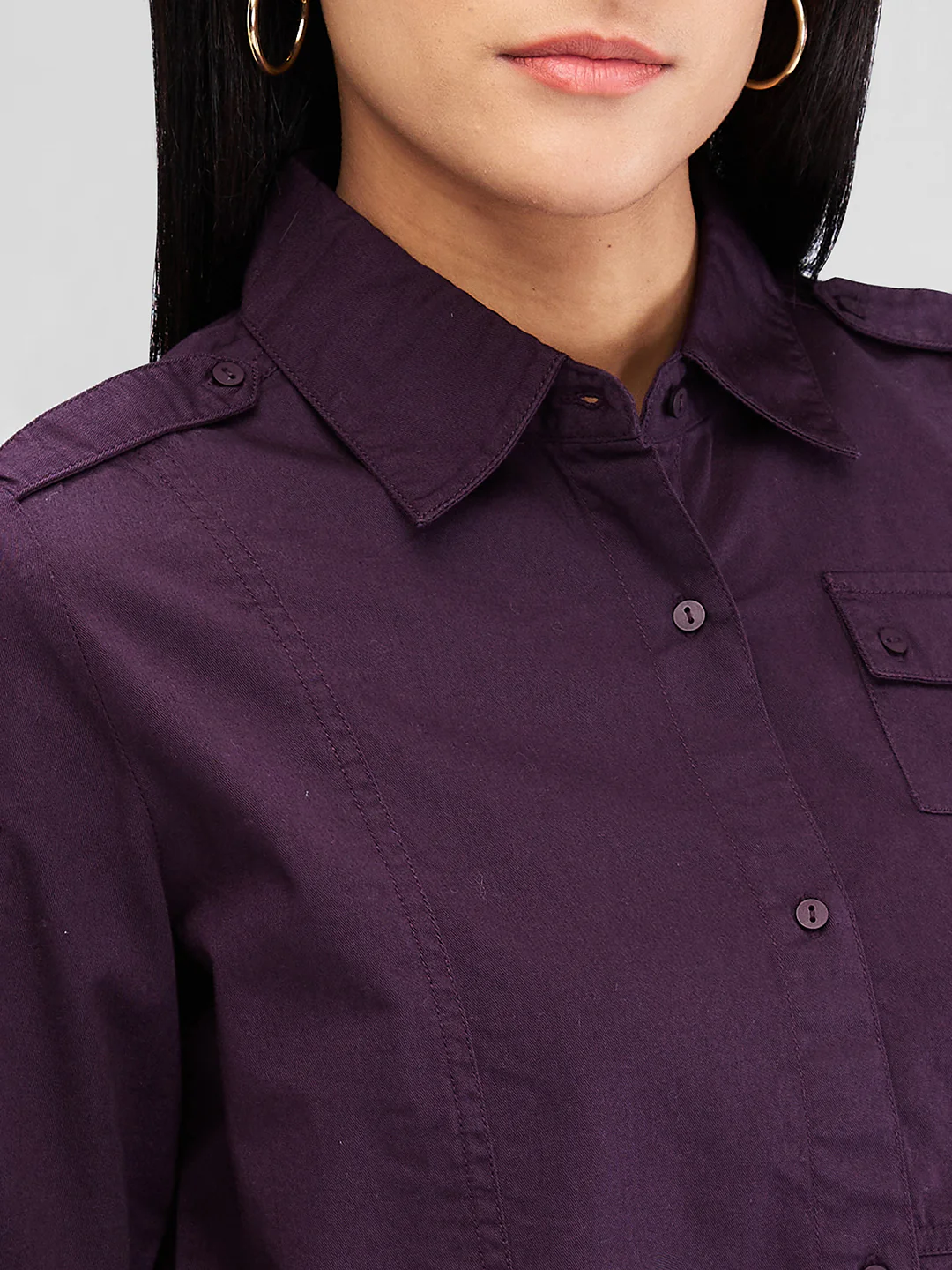 Women Shirt Solid Plum Comfort Fit - Image 5