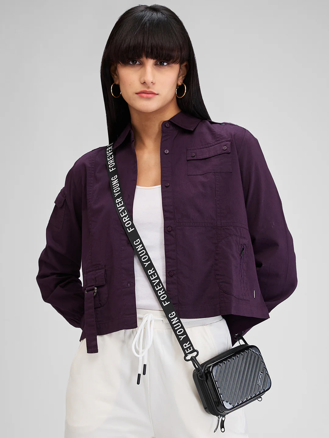 Women Shirt Solid Plum Comfort Fit - Image 6