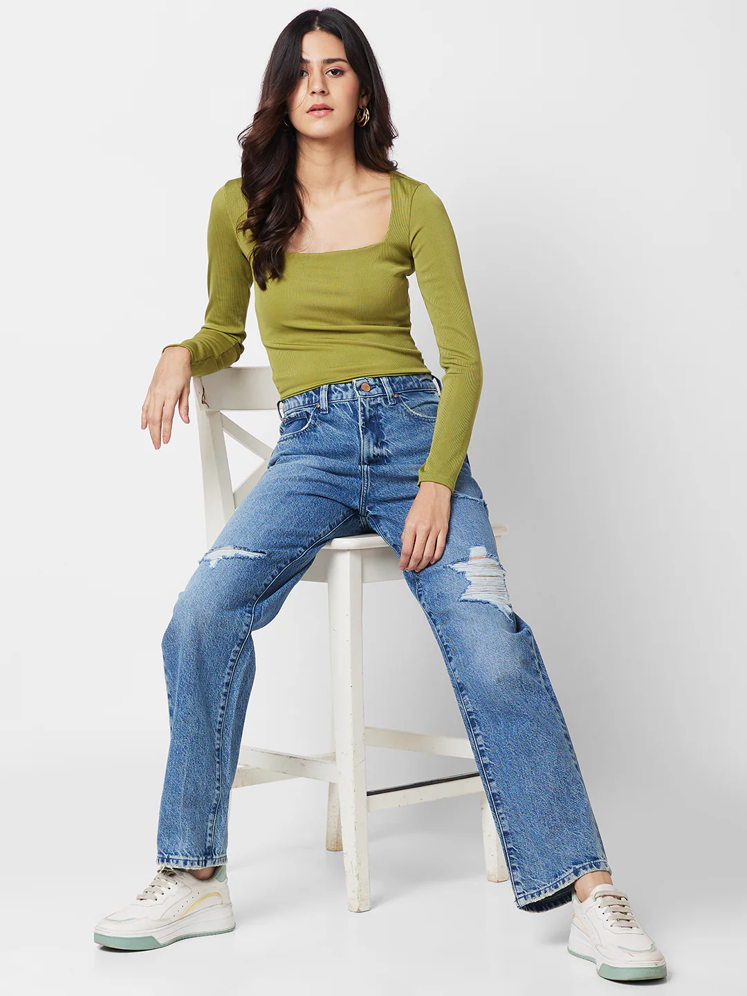 Women Jeans Straight Fit Blue High Rise - Image 6