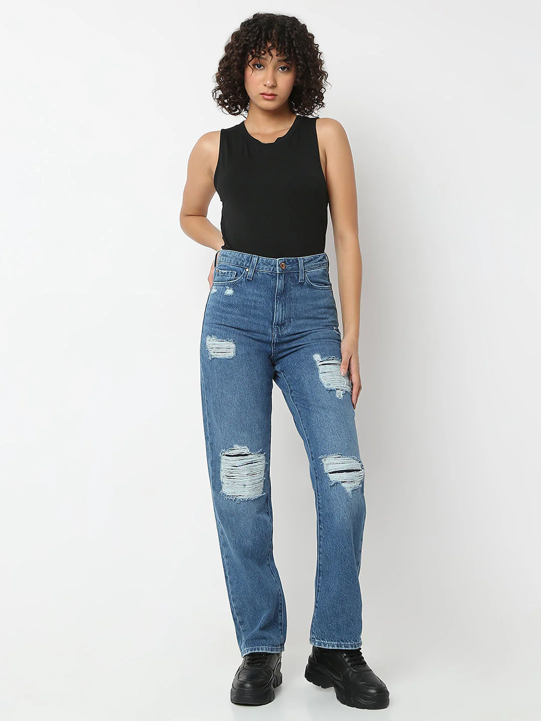Women Jeans Straight Fit Blue High Rise - Image 6