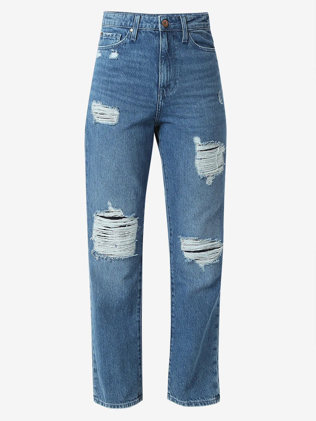 Women Jeans Straight Fit Blue High Rise - Image 7