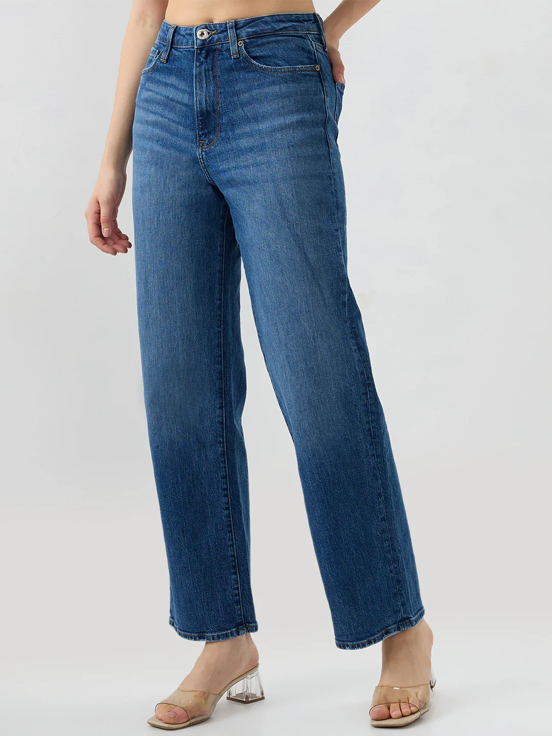 Women Bella Jeans Straight Fit Blue Mid Rise - Image 3