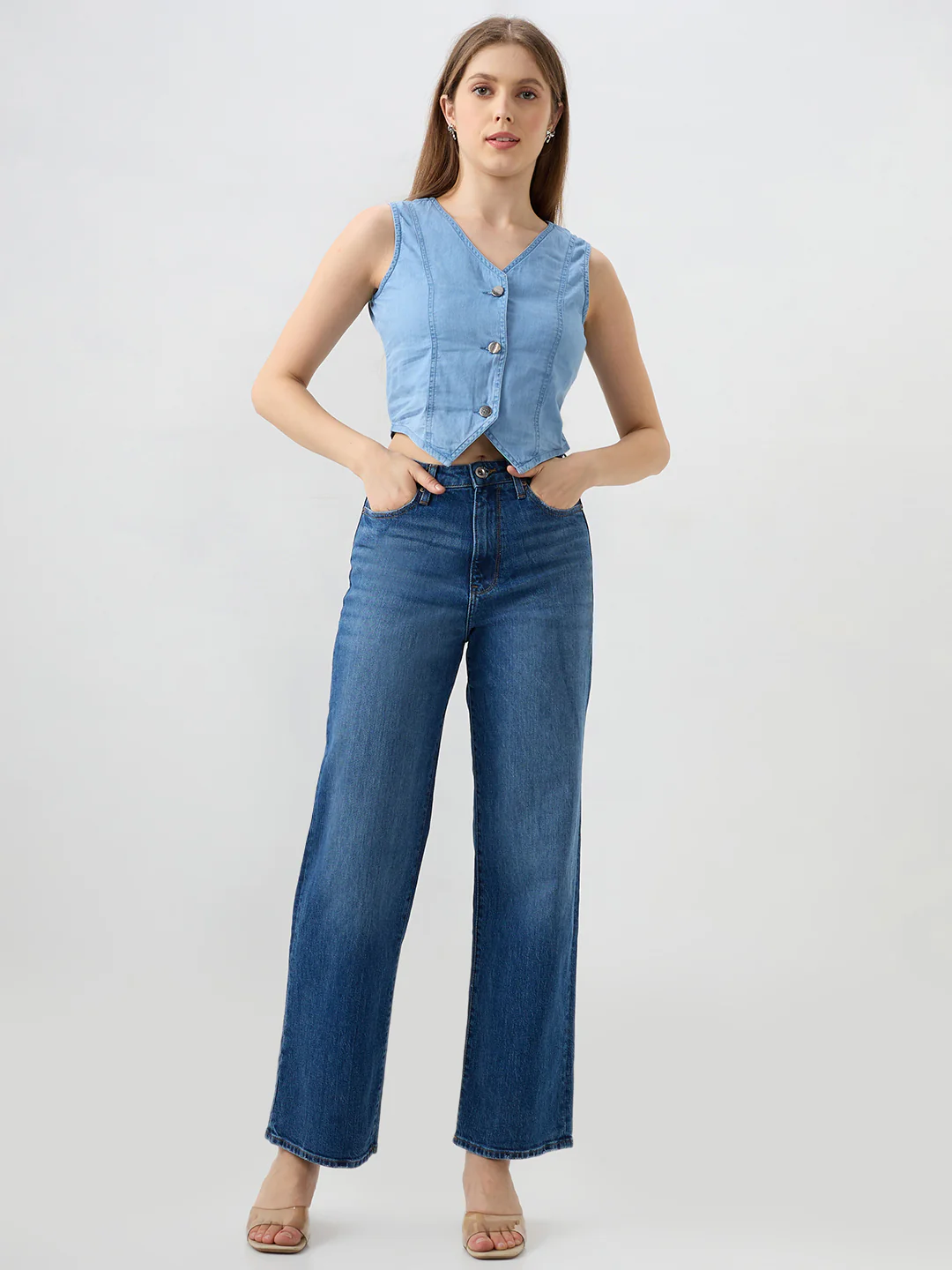 Women Bella Jeans Straight Fit Blue Mid Rise - Image 5