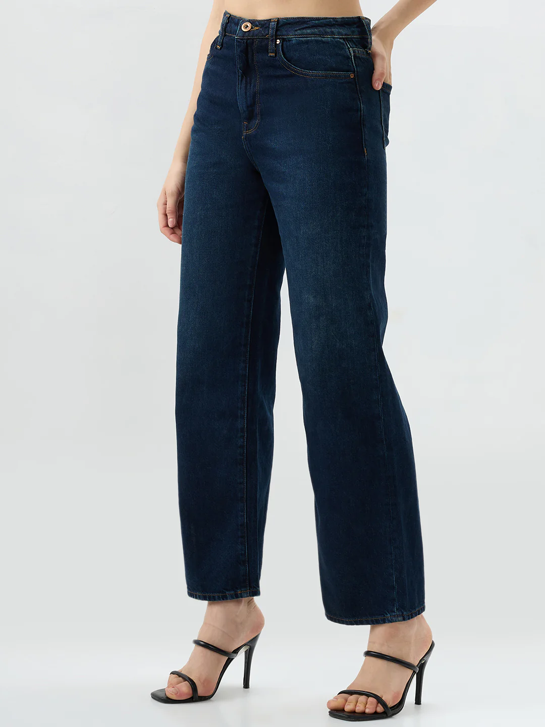 Women Bella Jeans Straight Fit Blue Mid Rise - Image 3