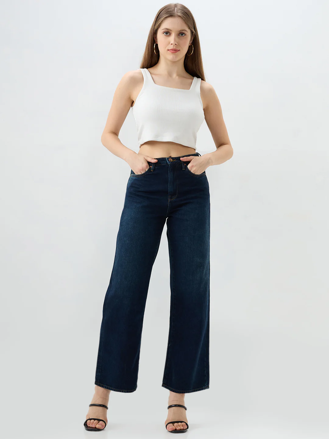 Women Bella Jeans Straight Fit Blue Mid Rise - Image 5